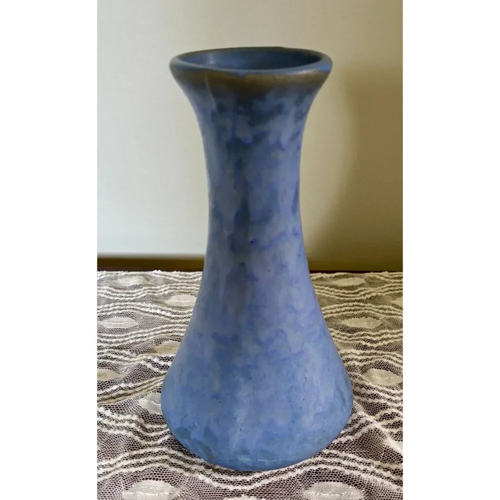 Vintage Blue Art Pottery Vase Matte Glaze Mottled Cornflower Blue Ceramic Vase A